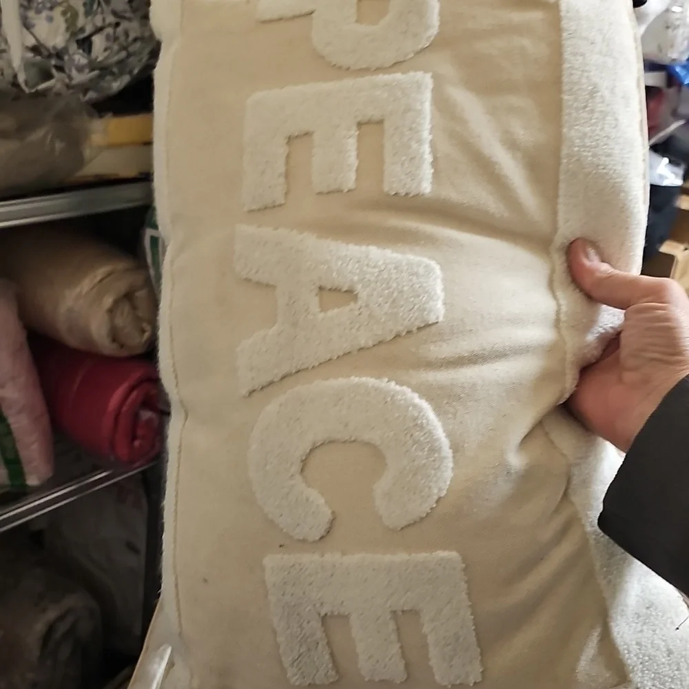 Nwt 2 Peace Embroidered Holiday Throw Pillow - Cream